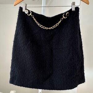 Milly black wool boucle tweed skirt with gold chain accent size 8